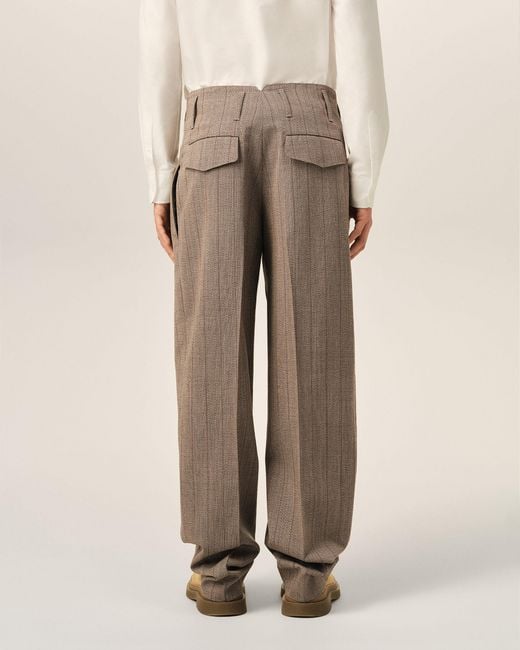AMI Natural Striped Wool Two-Pleats Trousers for men