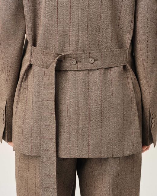 AMI Natural Double Breasted Striped Wool Blazer