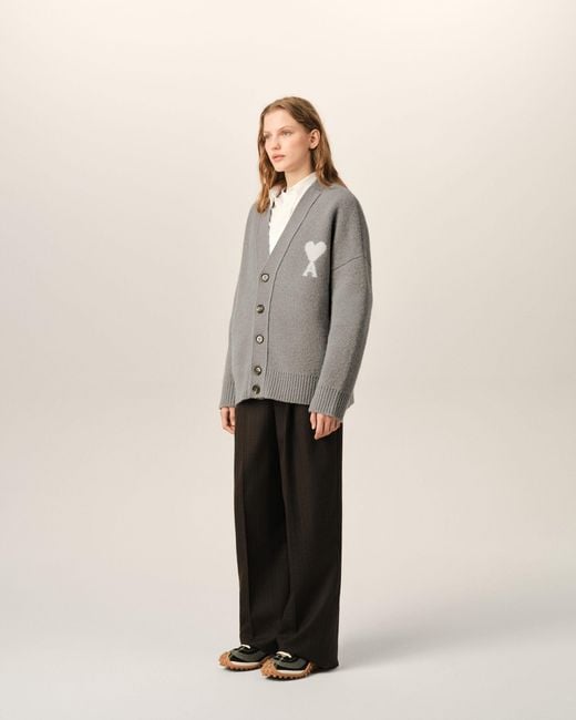 AMI Gray Alpaca Cardigan With Ami De Coeur