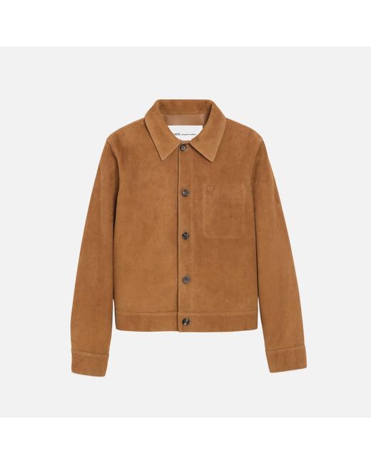 AMI Brown Goat Leather Ami De Coeur Buttoned Jacket for men