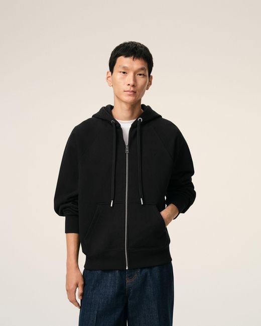 AMI Black Zipped Cotton Hoodie With Embossed Ami De Coeur