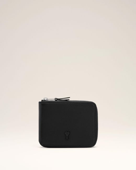 AMI Black Cowhide Leather Ami De Coeur Compact Wallet