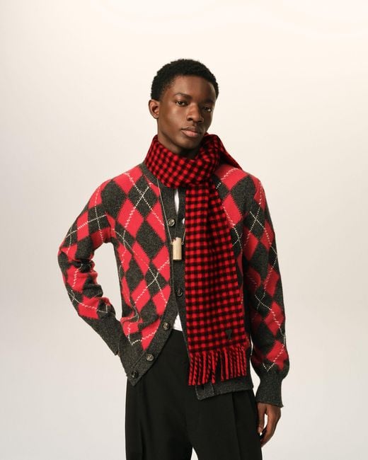 AMI Checkered Wool Scarf With Ami De Coeur