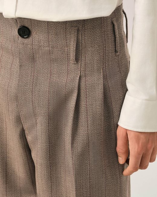 AMI Natural Striped Wool Two-Pleats Trousers for men