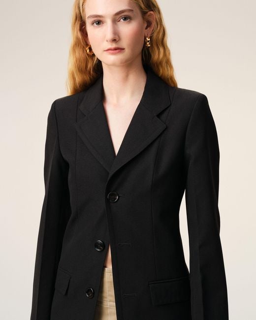 AMI Black New Wool Simple Breasted Fitted Coat