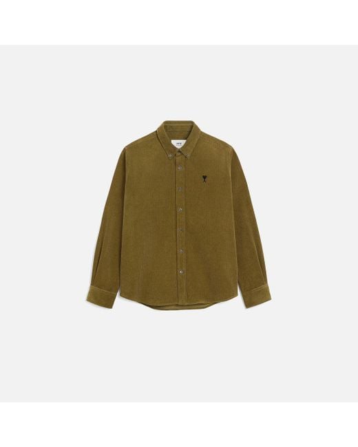 AMI Green Cotton Button Down Ami De Coeur Shirt for men
