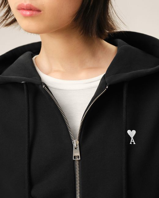 AMI Black Cotton Ami De Coeur Zipped Hoodie