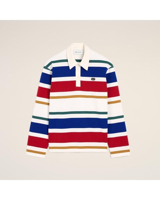AMI Blue Striped Cotton Polo With Ami Patch