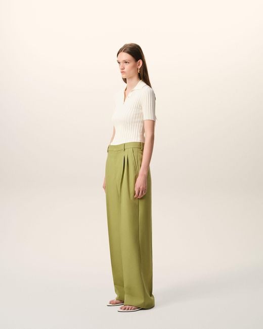 AMI Green New Wool Low Waist Wide Trousers