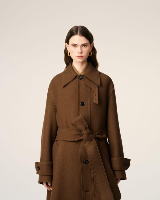 AMI Brown Wool Belted Mac