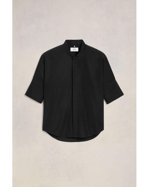 AMI Black Oversize Shirt With Mao Collar for men