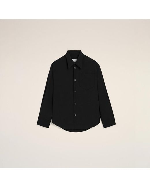 AMI Black Blended Silk Sharp Collar Adjusted Shirt for men