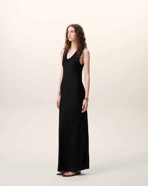 AMI Black Satin Maxi Tank Dress