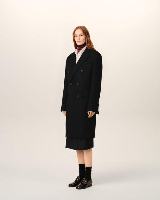 AMI Black Double Breasted Wool Coat