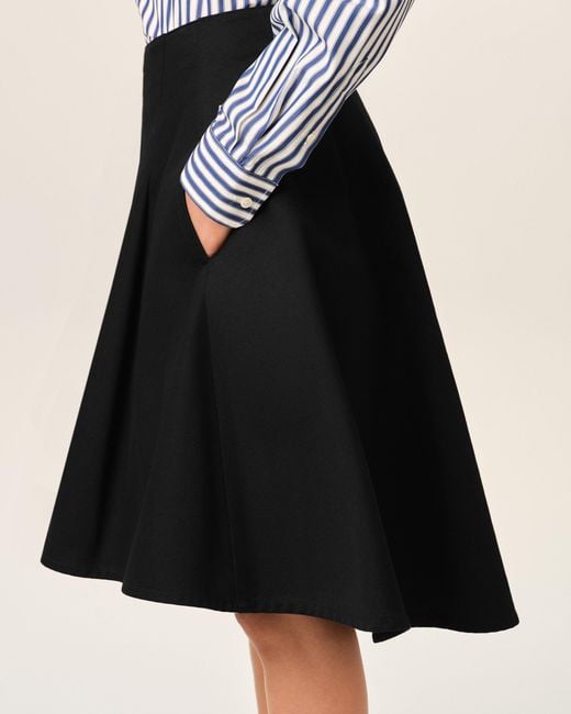 AMI Black Midi A-Line Cotton Skirt
