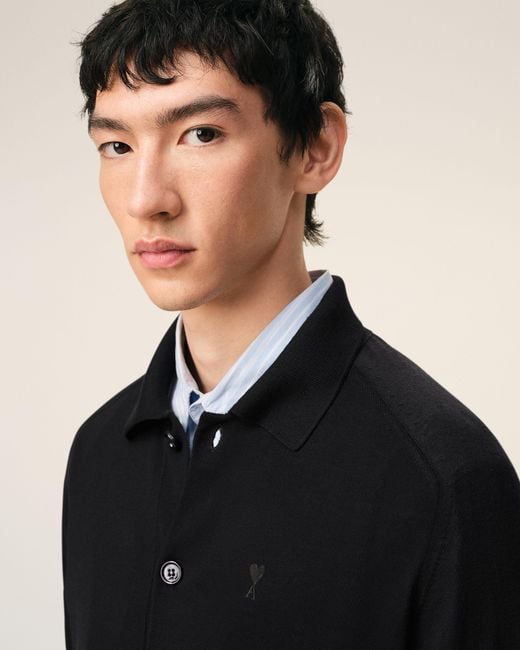 AMI Black Wool Shirt Collar Ami De Coeur Cardigan for men