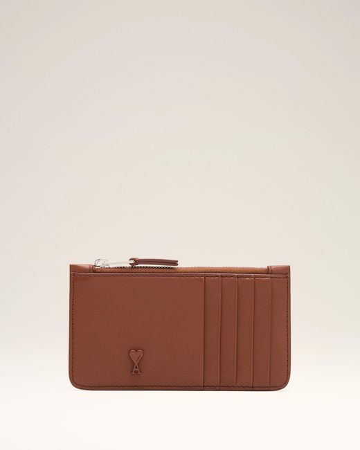 AMI Brown Cowhide Leather Ami De Coeur Zipped Card Holder