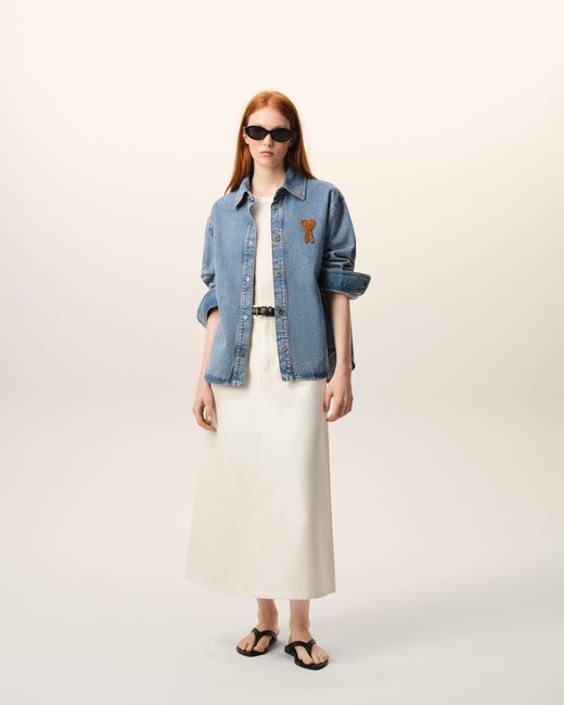 AMI Blue Worn Effect Cotton Jacket With Snap Buttons For