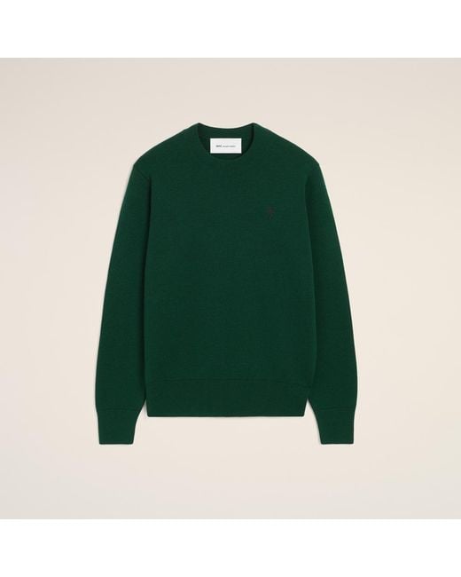 AMI Green Crewneck Wool Sweater With Ami De Coeur for men