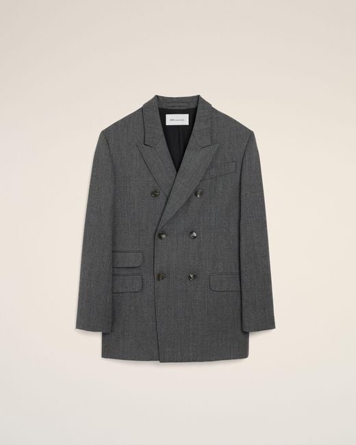 AMI Gray Double Breasted Wool Blazer for men