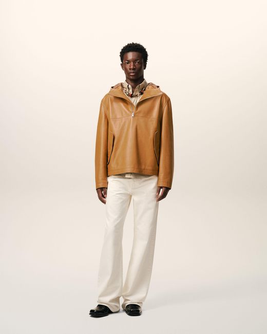 AMI Natural Cow Leather Hooded Jacket for men