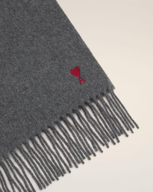 AMI Gray Wool Scarf With Ami De Coeur