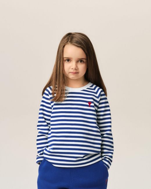 AMI Blue And Mariniere Cotton T-Shirt With Ami De Coeur