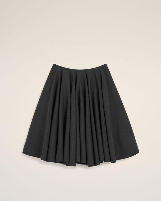AMI Black Midi Peplum Wool Skirt