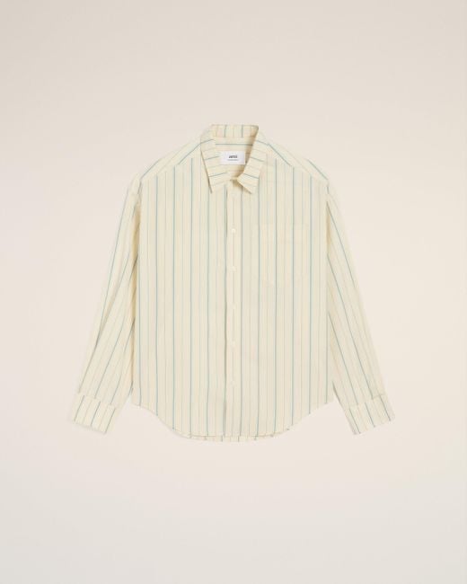 AMI Natural Cotton Boxy Fit Striped Shirt