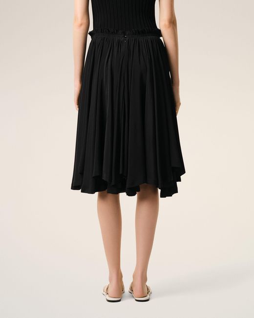 AMI Black Blended Silk Midi Corolla Skirt