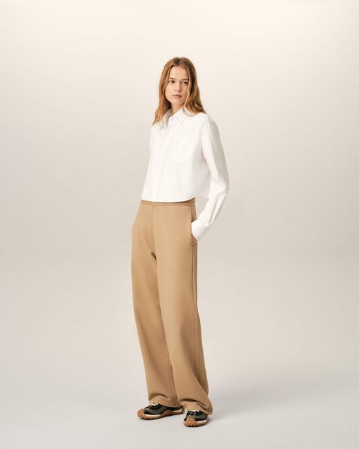 AMI Natural Cotton Cropped Shirt With Embossed Ami De Coeur