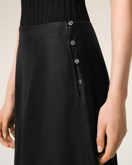 AMI Black Silk Midi Sheer Underskirt Trapeze Skirt
