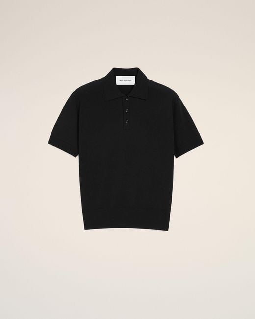AMI Black Knit Short Sleeves Polo for men