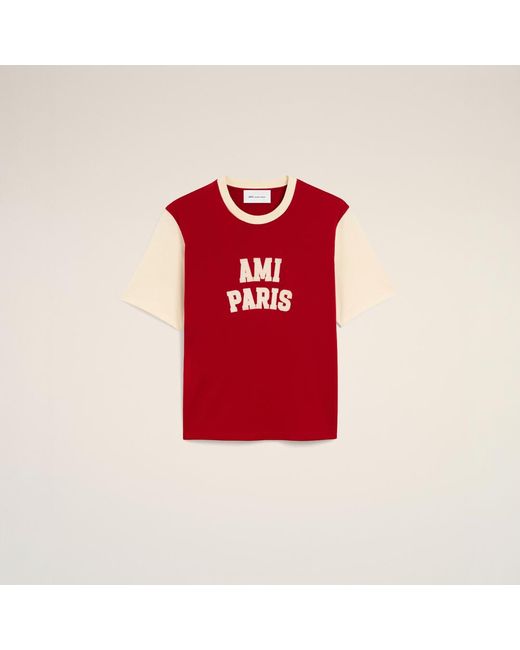 AMI Red Cotton T-Shirt With Embroidery