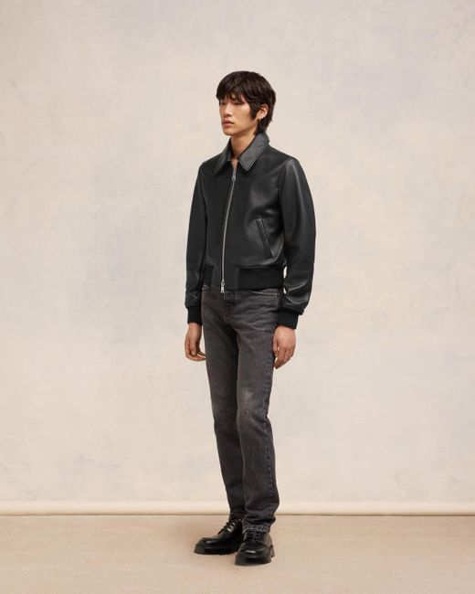 AMI Black Zipped Leather Jacket