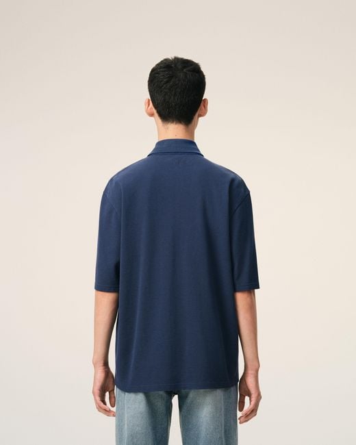 AMI Blue Cotton Ami De Coeur Knitted Patch Polo