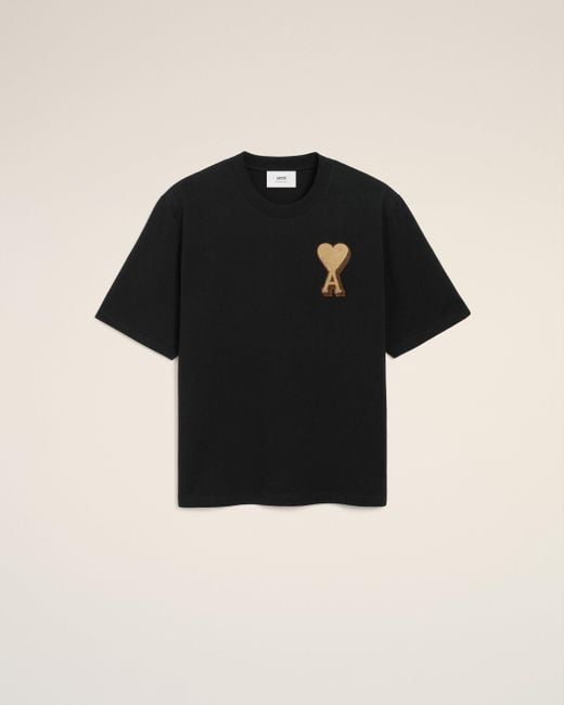 AMI Black Cotton Ami De Coeur T-Shirt