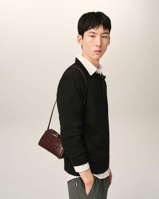 AMI Natural Mini Crocodile Embossed Cow Leather Carrousel Bag