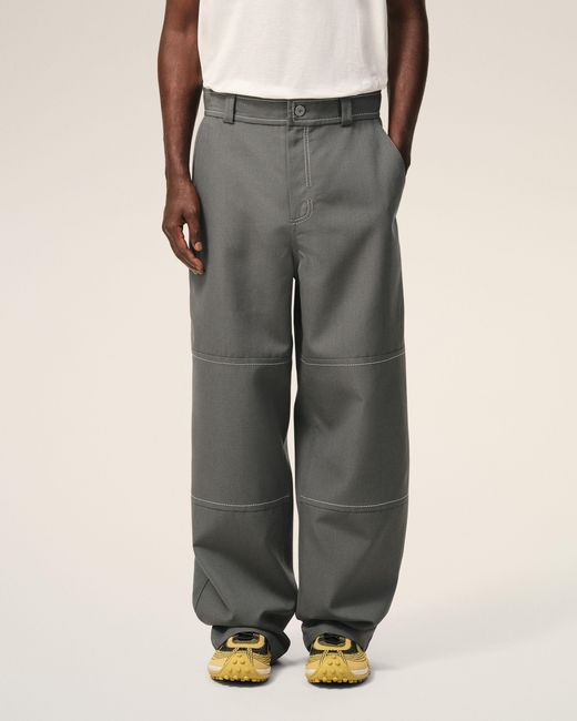 AMI Gray Contrast-Topstitching Worker Trousers for men