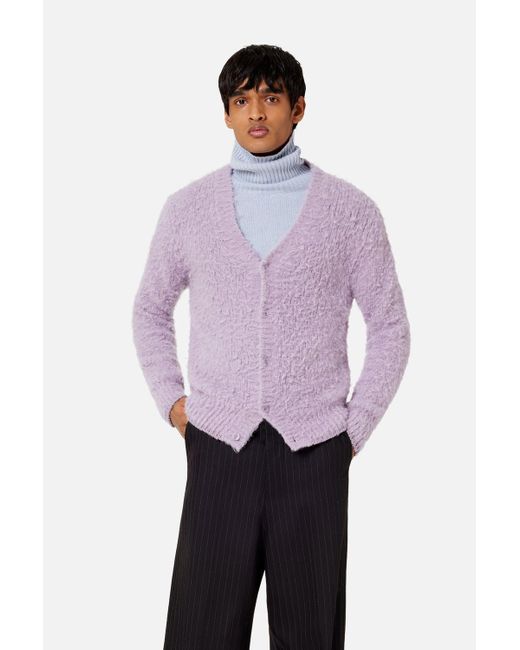 AMI Fleece Brushed Cardigan in Purple 