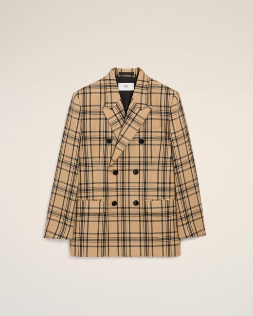 AMI Natural Wool Checked Loose Double Breasted Jacket