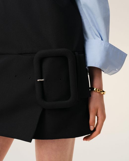 AMI Black New Wool Belted Mini Dress