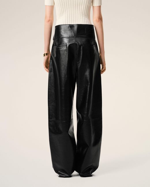 AMI Black Lamb Leather Wrapped Belted Trousers