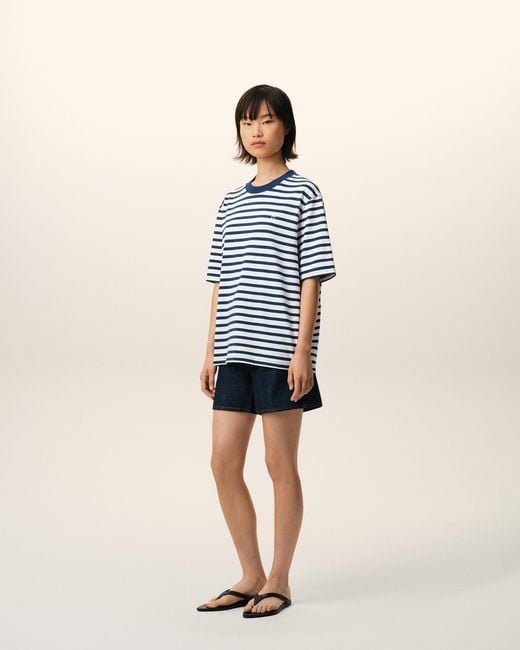 AMI Blue Cotton Boxy Fit Mariniere Ami De Coeur T-Shirt