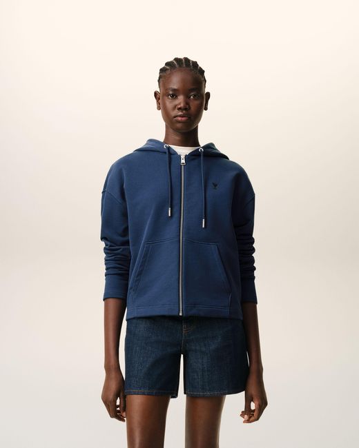 AMI Blue Cotton Ami De Coeur Zipped Hoodie