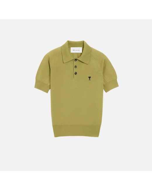AMI Green Wool Short Sleeves Ami De Coeur Polo
