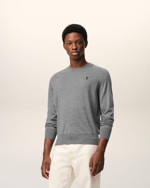 AMI Gray Wool Crewneck Ami De Coeur Sweater for men