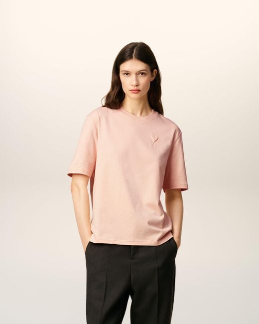 AMI Natural Ami De Coeur T-Shirt Mit Cosy-Fit Aus Rosafarbener Baumwolle Rosa
