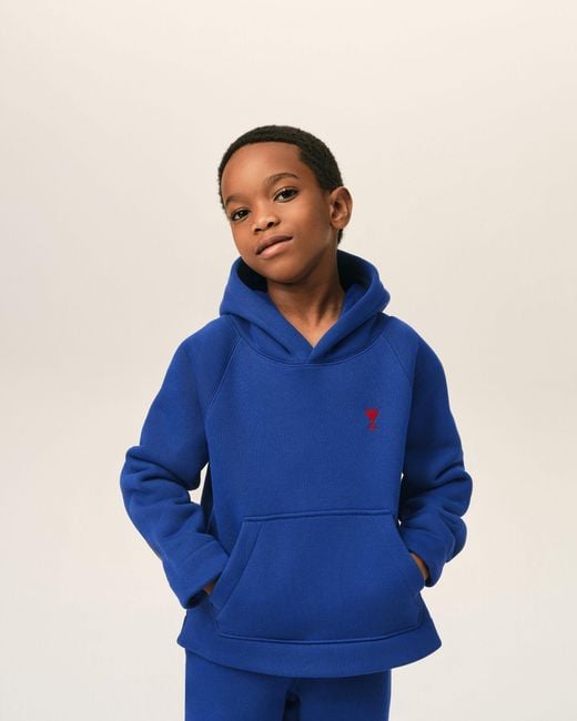AMI Blue Cotton Hoodie With Ami De Coeur