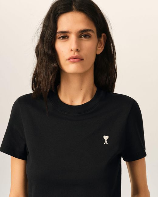 AMI Black Cotton Ami De Coeur Cropped T-Shirt